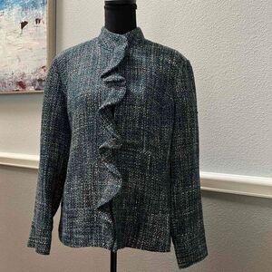 Chico's Size 2 Multi color Tweed  Ruffle Jacket Blazer  Women’s
